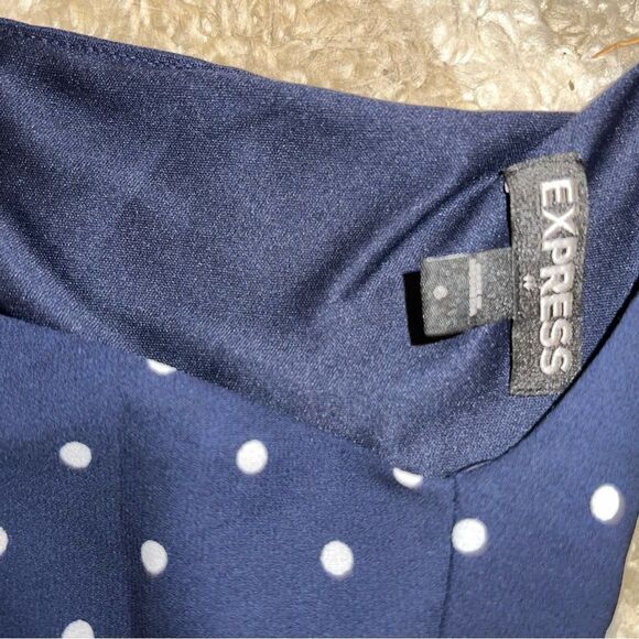 Express Navy Blue Polka Dot Midi Dress with Flutter Sleeve size S - Picture 8 of 8